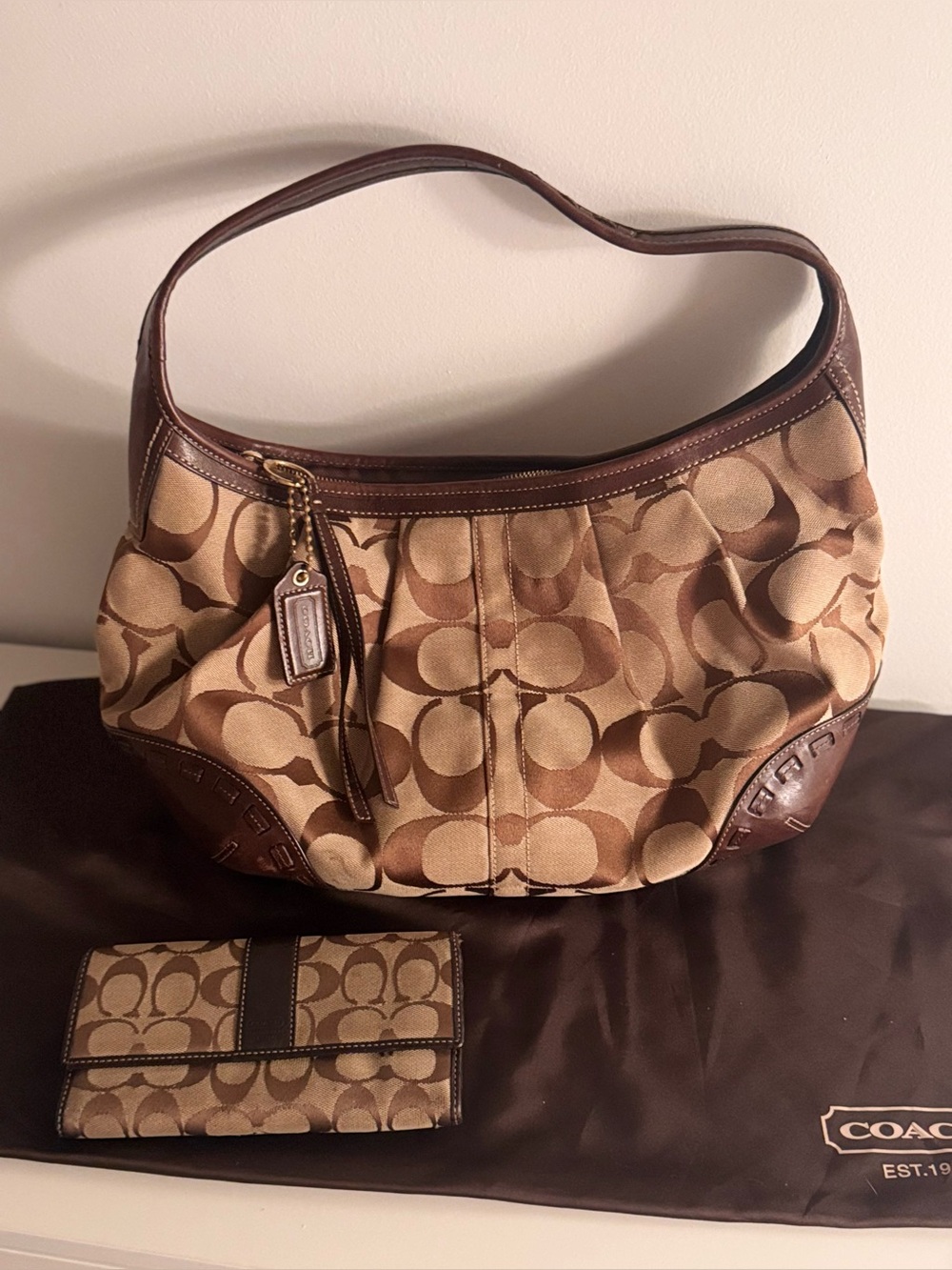 Vintage Coach Signature Hobo Bag & Matching Wallet Set - Brown Tan - Y2K